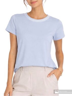 Karl Lagerfeld Pale Blue Knit Top Stretch Short Sleeve Luxury Size M
